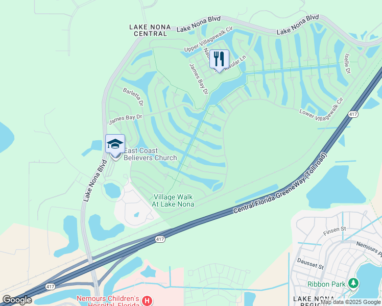 map of restaurants, bars, coffee shops, grocery stores, and more near 12220 Pescara Lane in Orlando