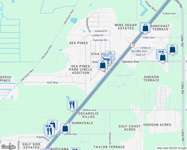 map of restaurants, bars, coffee shops, grocery stores, and more near 15825 Villa Drive in Hudson