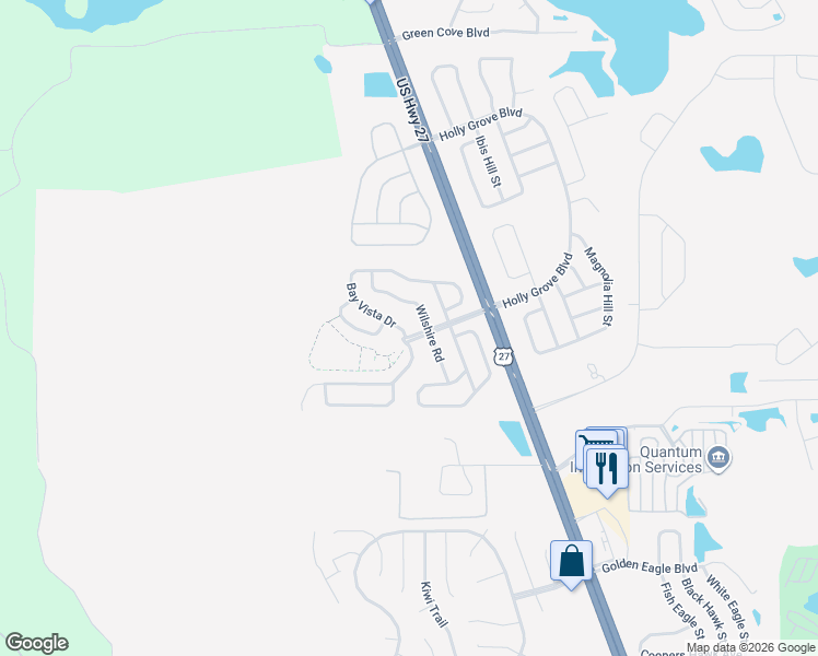 map of restaurants, bars, coffee shops, grocery stores, and more near 15632 Bay Vista Drive in Clermont