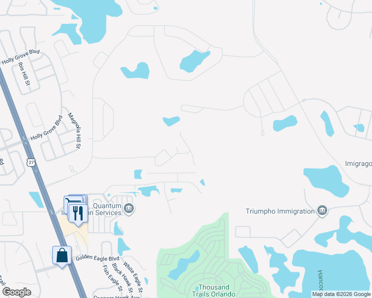 map of restaurants, bars, coffee shops, grocery stores, and more near 16745 Broadford Lane in Clermont