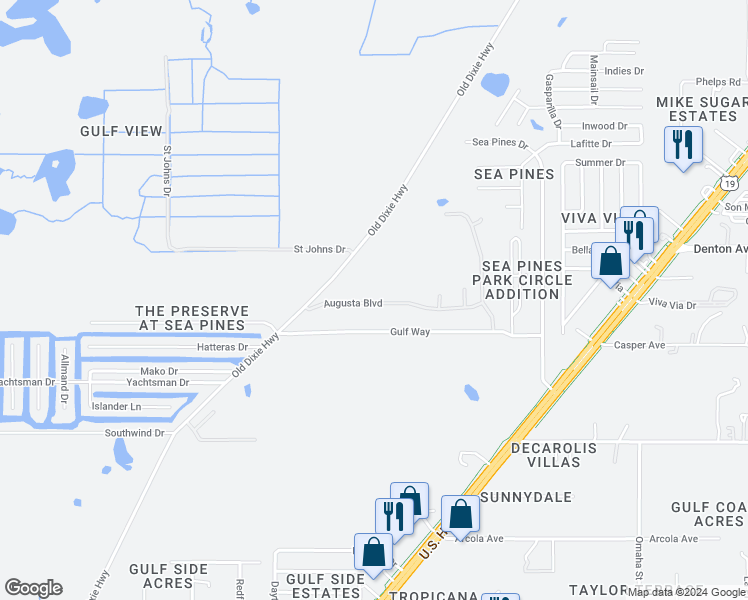 map of restaurants, bars, coffee shops, grocery stores, and more near 8007 Augusta Boulevard in Hudson