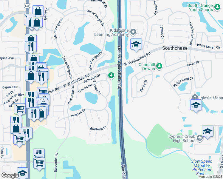 map of restaurants, bars, coffee shops, grocery stores, and more near 1226 Welson Road in Orlando