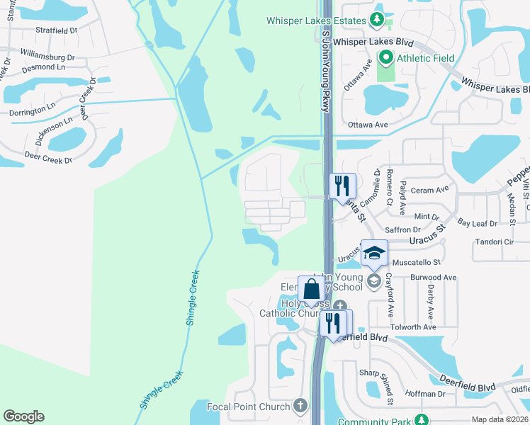 map of restaurants, bars, coffee shops, grocery stores, and more near 12228 Triton Lane in Orlando