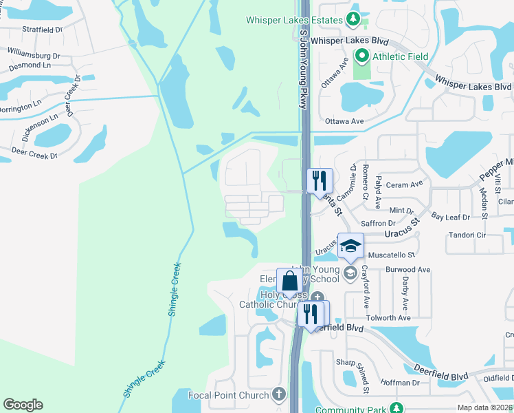 map of restaurants, bars, coffee shops, grocery stores, and more near 3160 Aqua Virgo Loop in Orlando