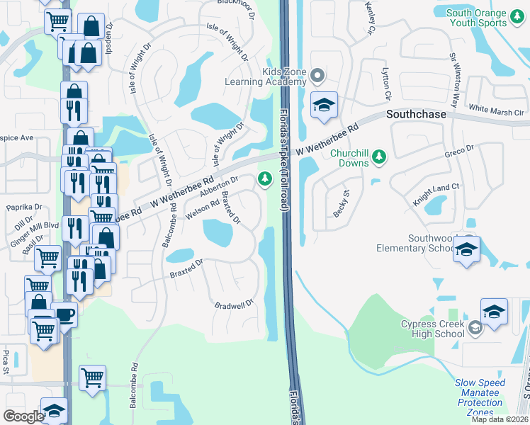 map of restaurants, bars, coffee shops, grocery stores, and more near 1226 Welson Road in Orlando