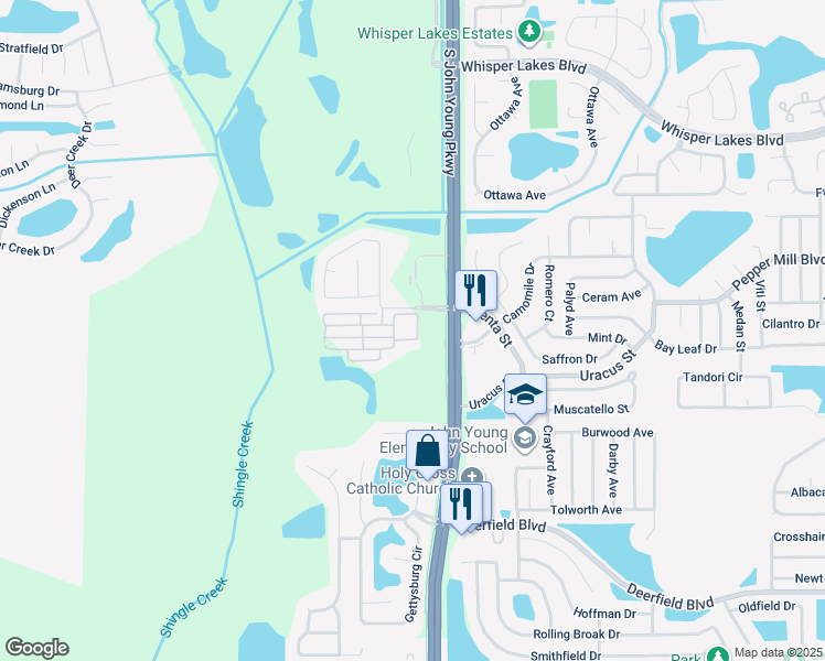 map of restaurants, bars, coffee shops, grocery stores, and more near 12240 Triton Lane in Orlando