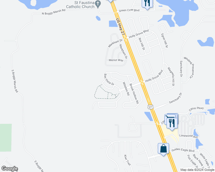 map of restaurants, bars, coffee shops, grocery stores, and more near 2834 Mayflower Loop in Clermont