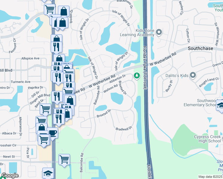 map of restaurants, bars, coffee shops, grocery stores, and more near 1434 Welson Road in Orlando