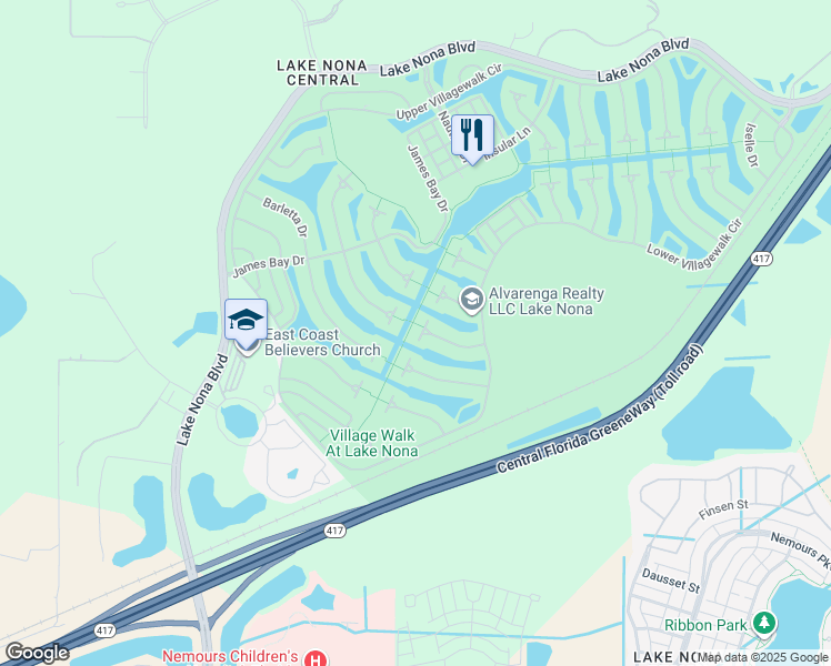 map of restaurants, bars, coffee shops, grocery stores, and more near 12208 Pescara Lane in Orlando