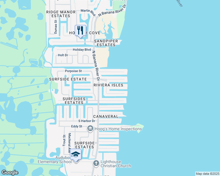 map of restaurants, bars, coffee shops, grocery stores, and more near 1665 Westport Road in Merritt Island