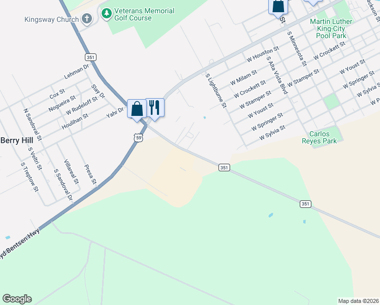 map of restaurants, bars, coffee shops, grocery stores, and more near 452 Farm to Market Road 351 in Beeville