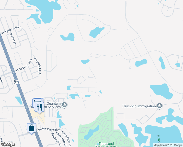 map of restaurants, bars, coffee shops, grocery stores, and more near 16653 Broadford Lane in Clermont