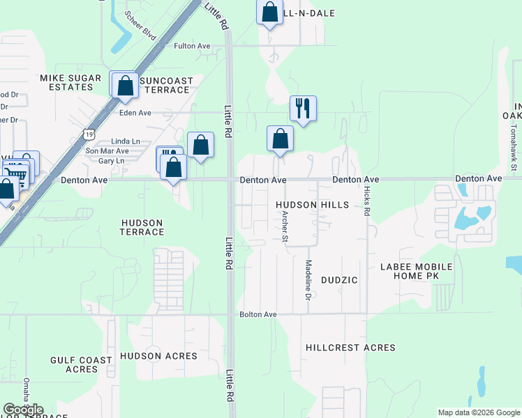map of restaurants, bars, coffee shops, grocery stores, and more near 15827 Tricourt Drive in Hudson