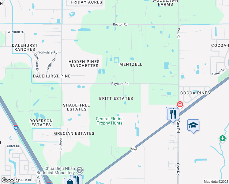 map of restaurants, bars, coffee shops, grocery stores, and more near 1861 Britt Road in Cocoa