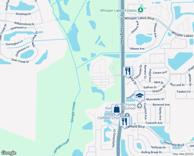 map of restaurants, bars, coffee shops, grocery stores, and more near 12228 Triton Lane in Orlando