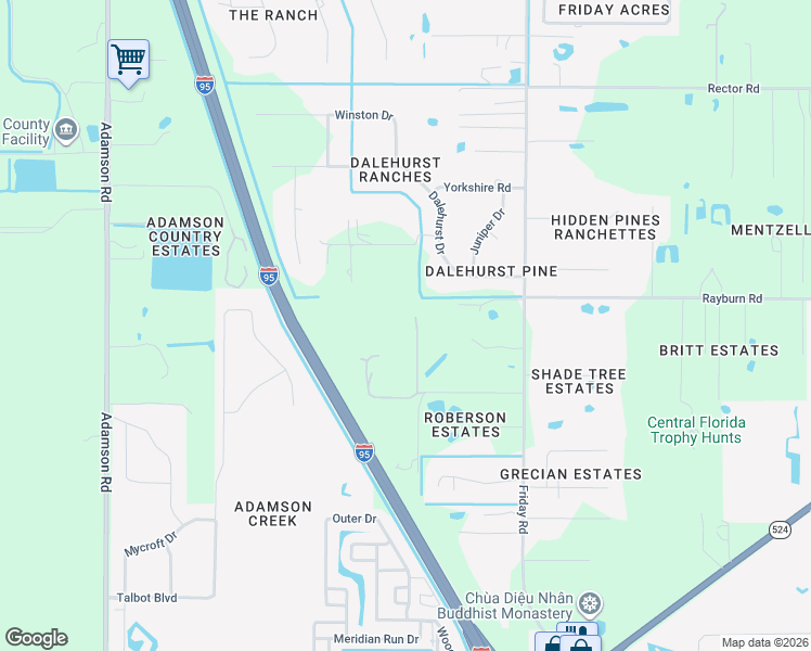 map of restaurants, bars, coffee shops, grocery stores, and more near 5101 Craig Road in Cocoa