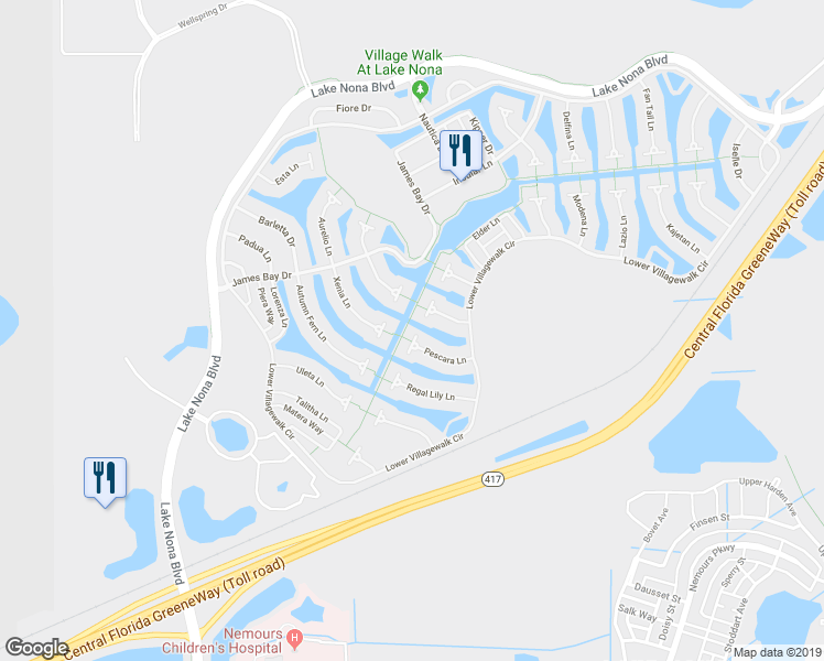 map of restaurants, bars, coffee shops, grocery stores, and more near 12219 Pasha Lane in Orlando