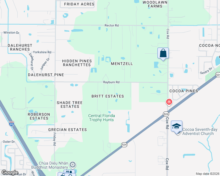 map of restaurants, bars, coffee shops, grocery stores, and more near 1890 Britt Road in Cocoa