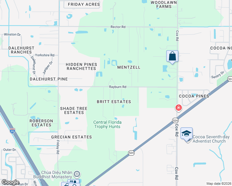 map of restaurants, bars, coffee shops, grocery stores, and more near 1890 Britt Road in Cocoa
