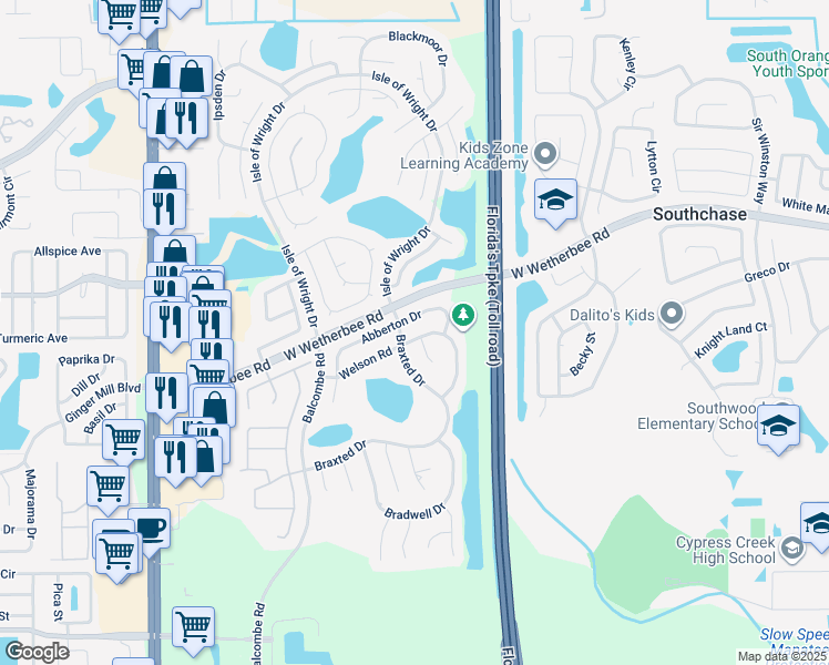 map of restaurants, bars, coffee shops, grocery stores, and more near 1329 Welson Road in Orlando