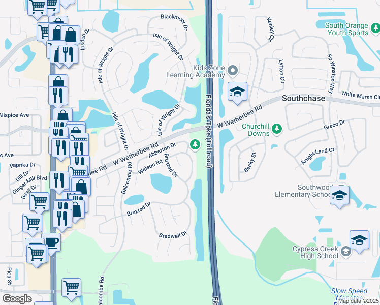 map of restaurants, bars, coffee shops, grocery stores, and more near 1269 Welson Road in Orlando