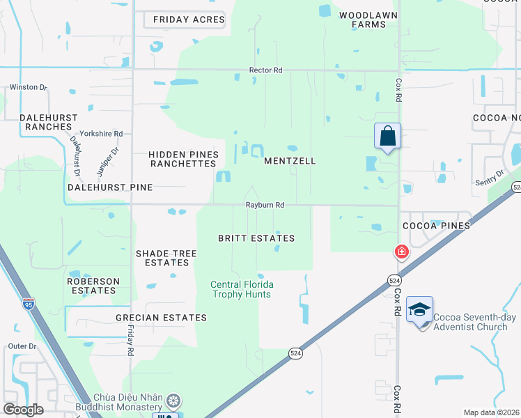 map of restaurants, bars, coffee shops, grocery stores, and more near 1890 Britt Road in Cocoa