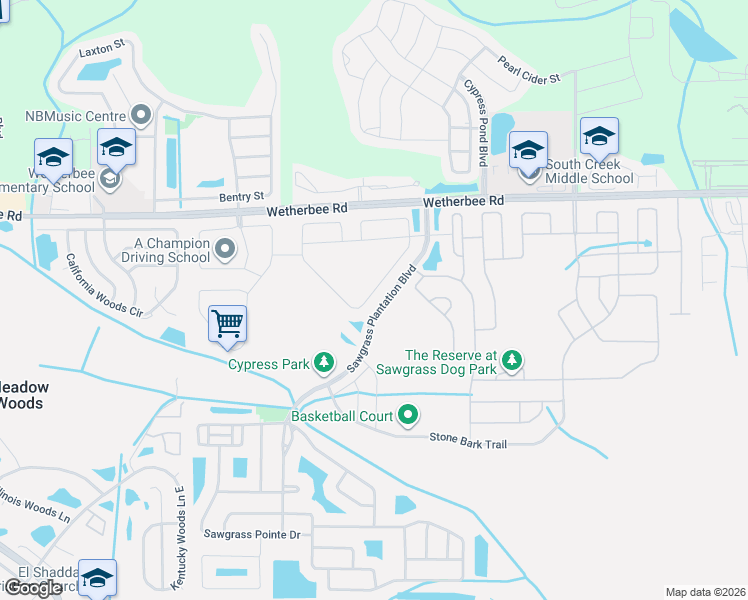 map of restaurants, bars, coffee shops, grocery stores, and more near 2241 Rush Bay Way in Orlando