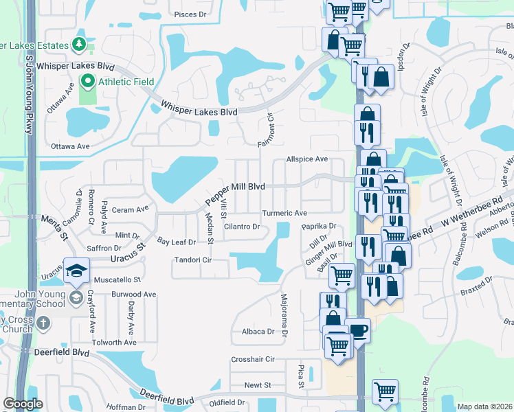 map of restaurants, bars, coffee shops, grocery stores, and more near 12144 Shallot Street in Orlando
