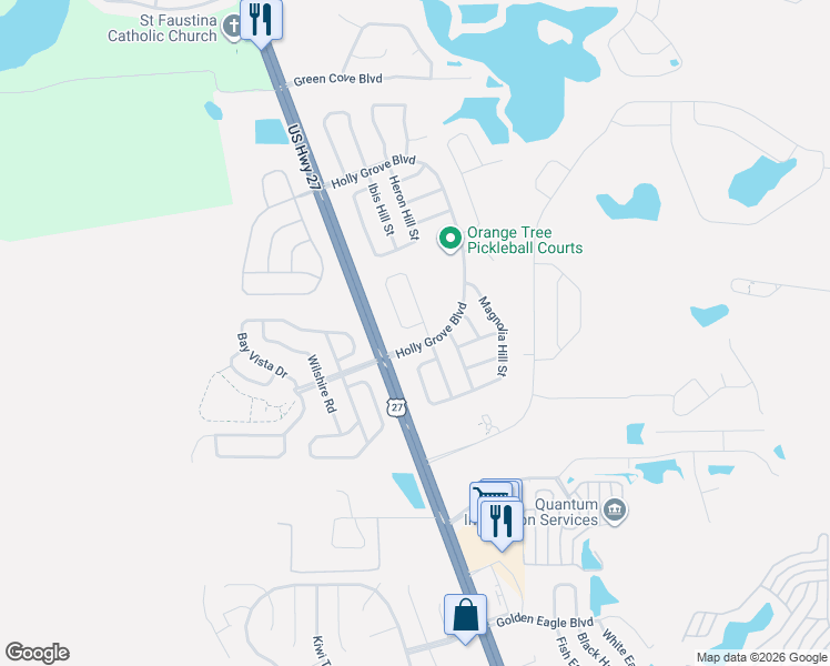 map of restaurants, bars, coffee shops, grocery stores, and more near 3150 Samosa Hill Circle in Clermont