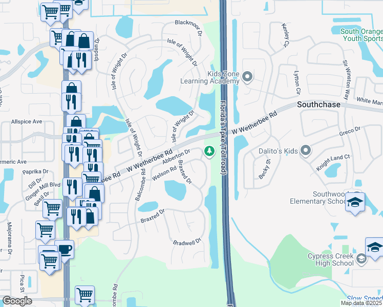 map of restaurants, bars, coffee shops, grocery stores, and more near 1329 Welson Road in Orlando