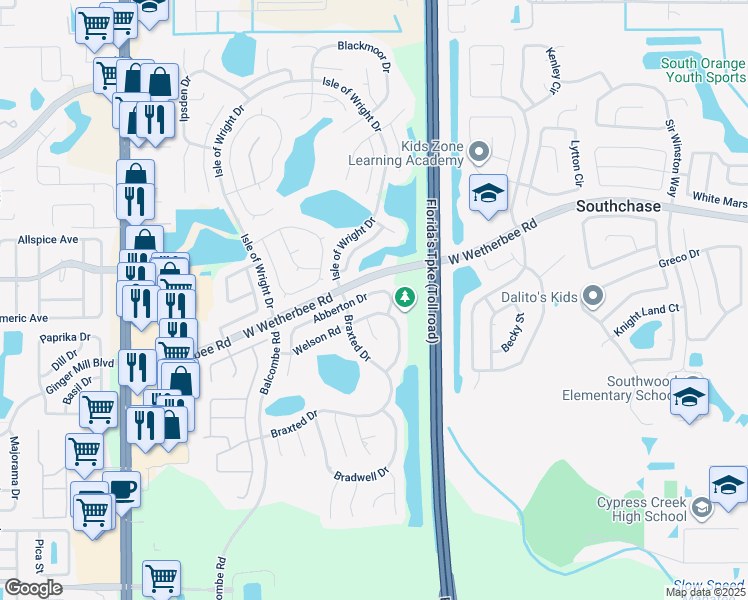map of restaurants, bars, coffee shops, grocery stores, and more near 1329 Welson Road in Orlando