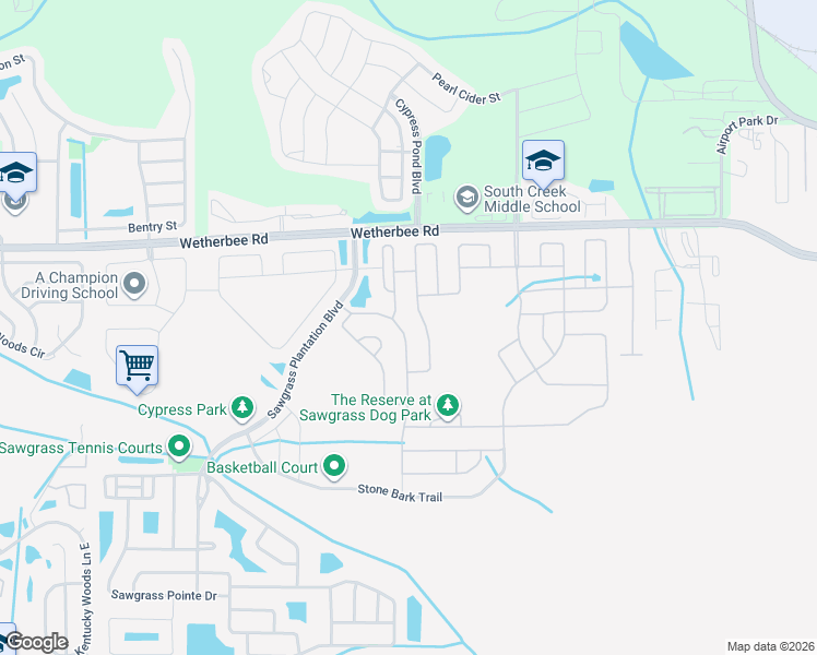 map of restaurants, bars, coffee shops, grocery stores, and more near 12215 Prairie Plantation Way in Orlando