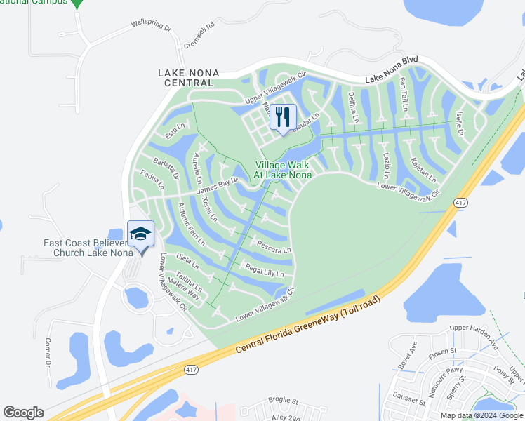 map of restaurants, bars, coffee shops, grocery stores, and more near 12219 Pasha Lane in Orlando