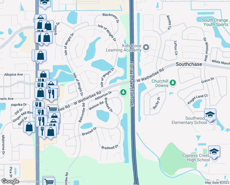 map of restaurants, bars, coffee shops, grocery stores, and more near 1269 Welson Road in Orlando