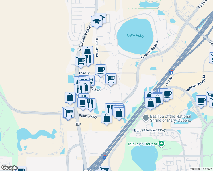 map of restaurants, bars, coffee shops, grocery stores, and more near 12118 Turtle Cay Circle in Orlando