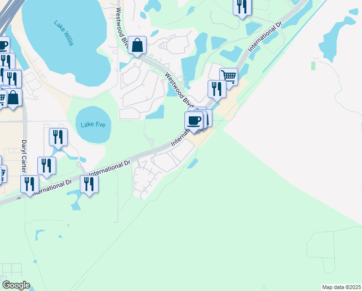 map of restaurants, bars, coffee shops, grocery stores, and more near 6 Meadow Bend Loop in Orlando