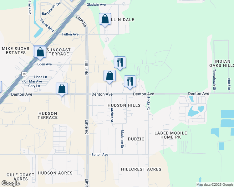 map of restaurants, bars, coffee shops, grocery stores, and more near 9631 Denton Avenue in Hudson