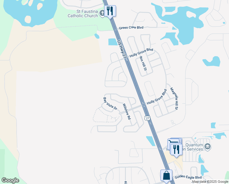 map of restaurants, bars, coffee shops, grocery stores, and more near 15517 Markham Drive in Clermont
