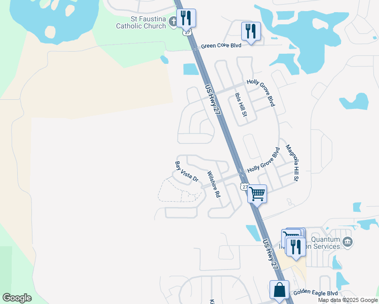 map of restaurants, bars, coffee shops, grocery stores, and more near 15825 Bay Vista Drive in Clermont