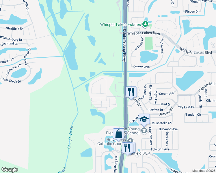 map of restaurants, bars, coffee shops, grocery stores, and more near 3236 Crystal Creek Boulevard in Orlando