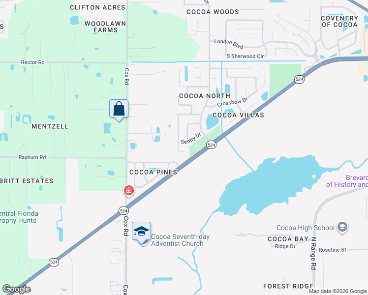 map of restaurants, bars, coffee shops, grocery stores, and more near 2207 Spring Circle in Cocoa