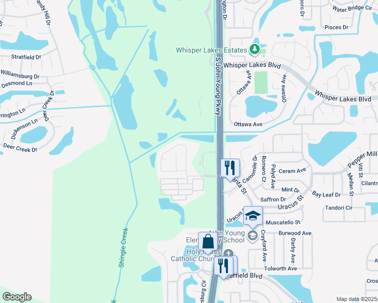 map of restaurants, bars, coffee shops, grocery stores, and more near 3236 Crystal Creek Boulevard in Orlando