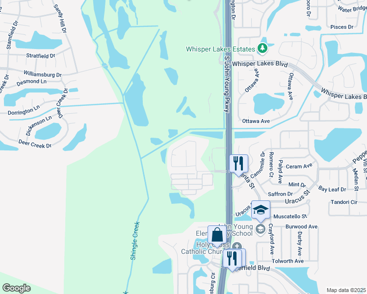 map of restaurants, bars, coffee shops, grocery stores, and more near 3129 Crystal Creek Boulevard in Orlando