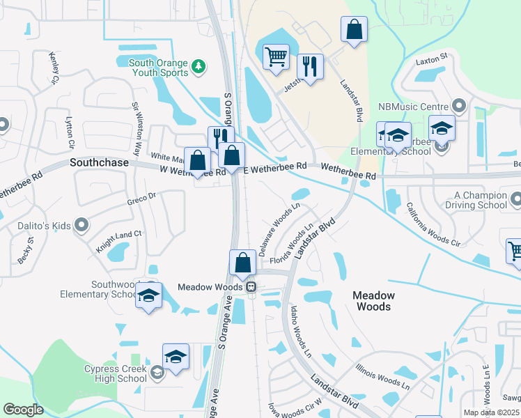 map of restaurants, bars, coffee shops, grocery stores, and more near 12149 Sandal Creek Way in Orlando