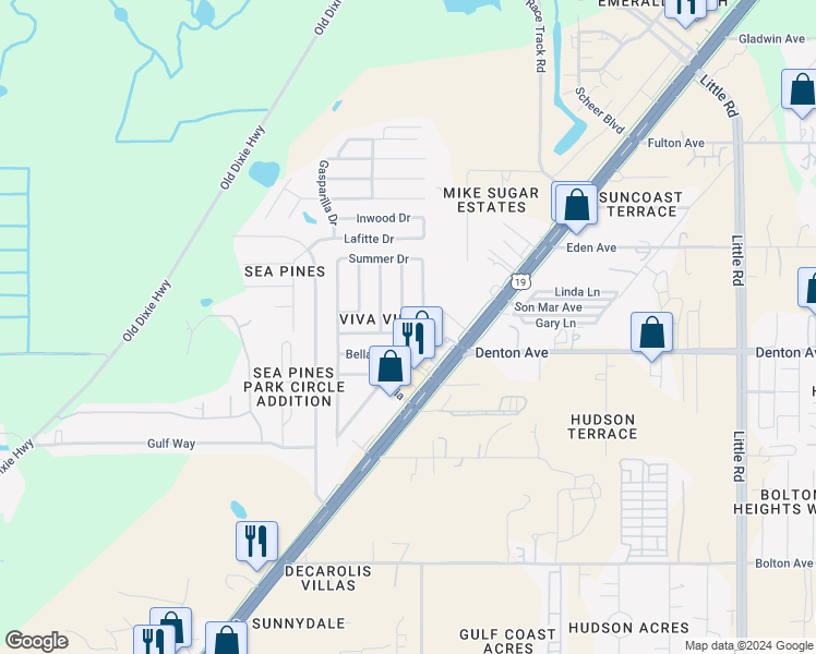 map of restaurants, bars, coffee shops, grocery stores, and more near 16026 Tree Line Drive in Hudson