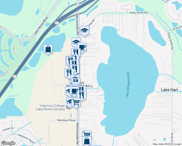 map of restaurants, bars, coffee shops, grocery stores, and more near 10074 Dock Drive in Orlando