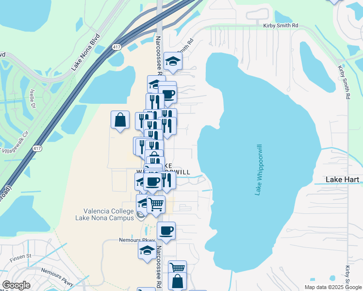 map of restaurants, bars, coffee shops, grocery stores, and more near 10074 Dock Drive in Orlando