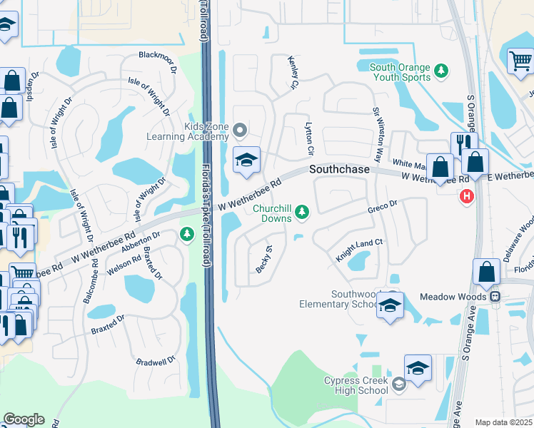 map of restaurants, bars, coffee shops, grocery stores, and more near 12559 Bohannon Boulevard in Orlando