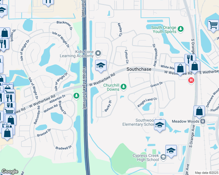 map of restaurants, bars, coffee shops, grocery stores, and more near 12559 Bohannon Boulevard in Orlando