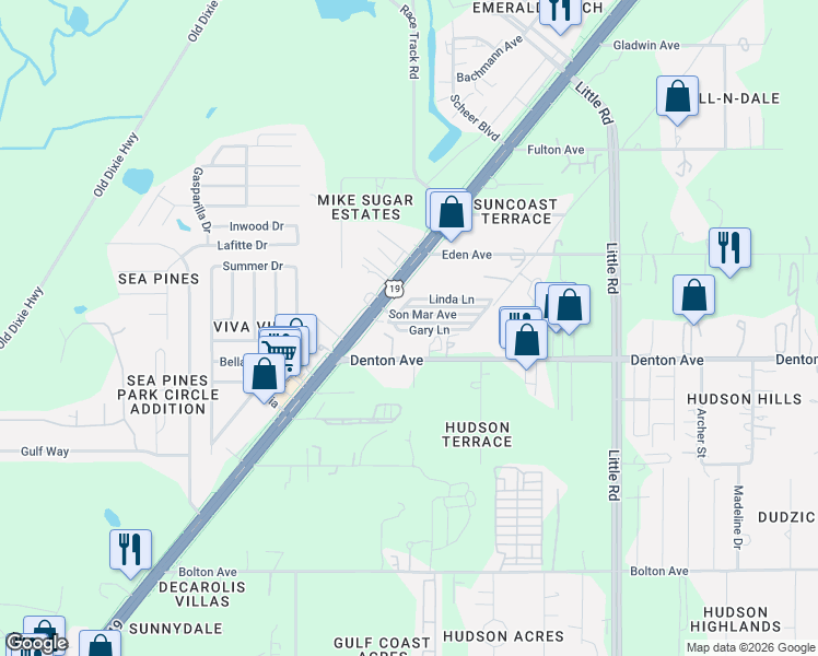 map of restaurants, bars, coffee shops, grocery stores, and more near 276 Gary Lane in Hudson